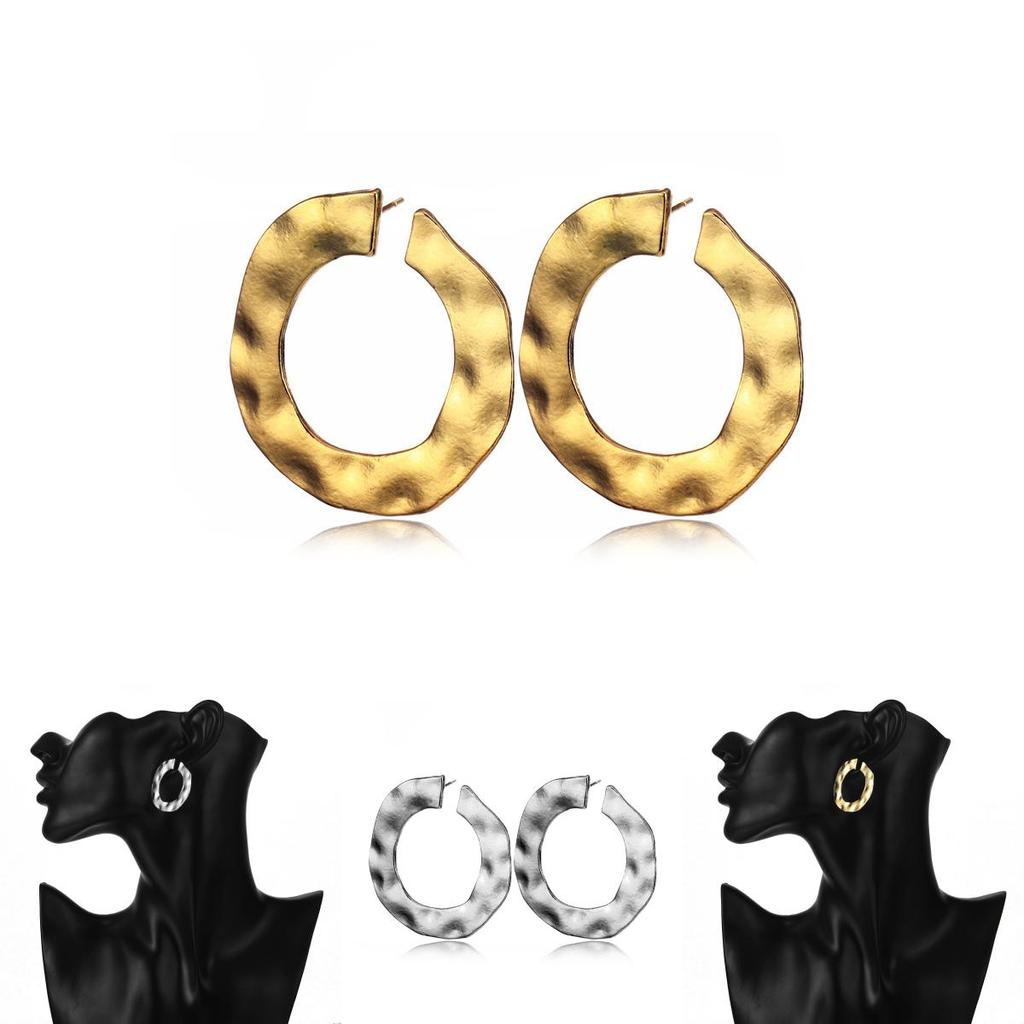 Trendy Alloy Hoop Earrings For Women Geometric Irregular Round Design In Silver And Gold