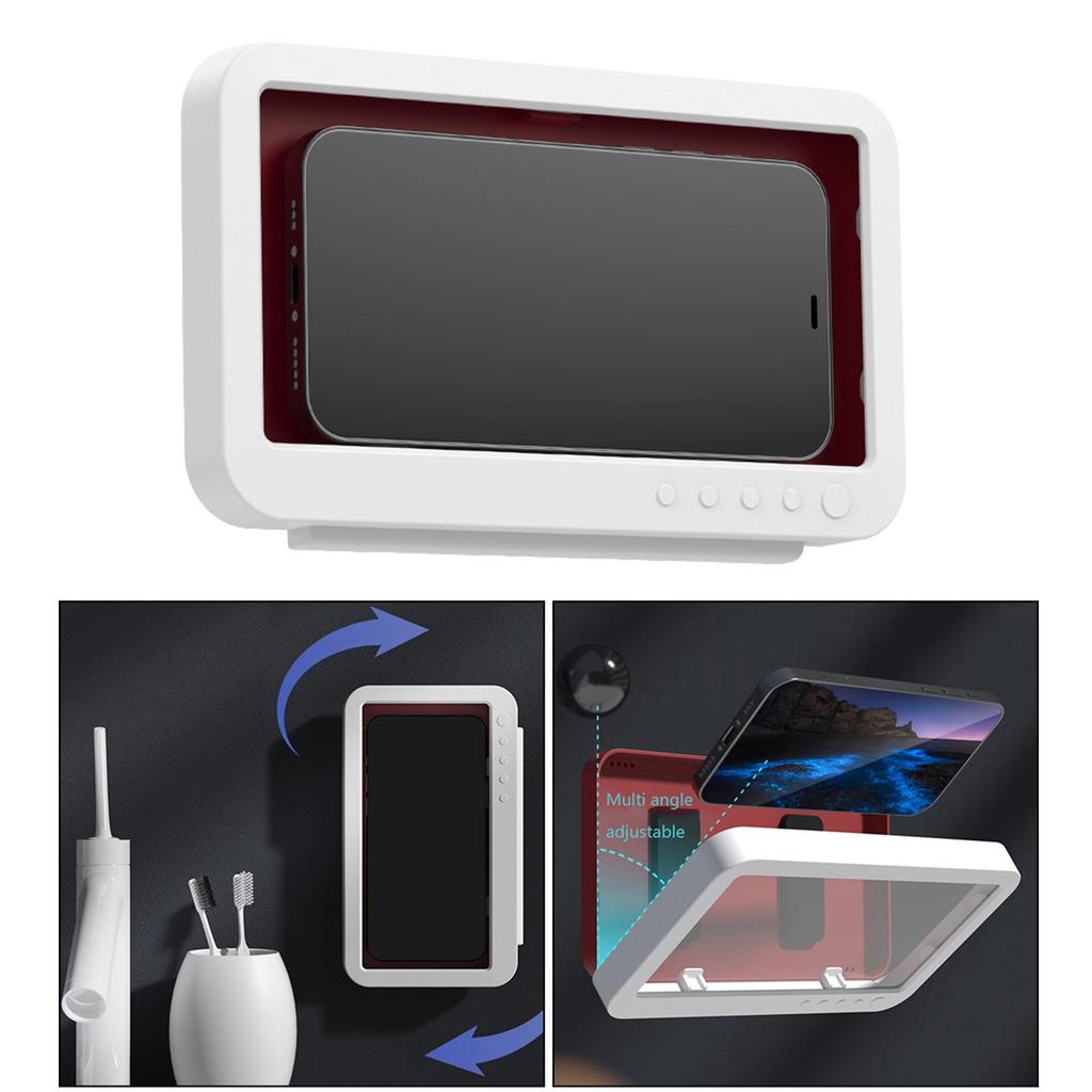 Waterproof 360° Rotation, Anti-Fog Mirror/Wall Mount Phone Holder for Shower Bathroom, Kitchen,