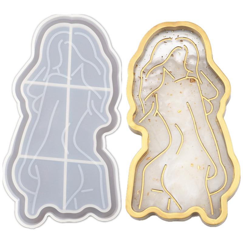 Lady Body Tray Silicone Mold Epoxy Resin Women Model Art Cup Abstract Plate Dish Coaster Plaster Cement Concrete Molds Handcraft