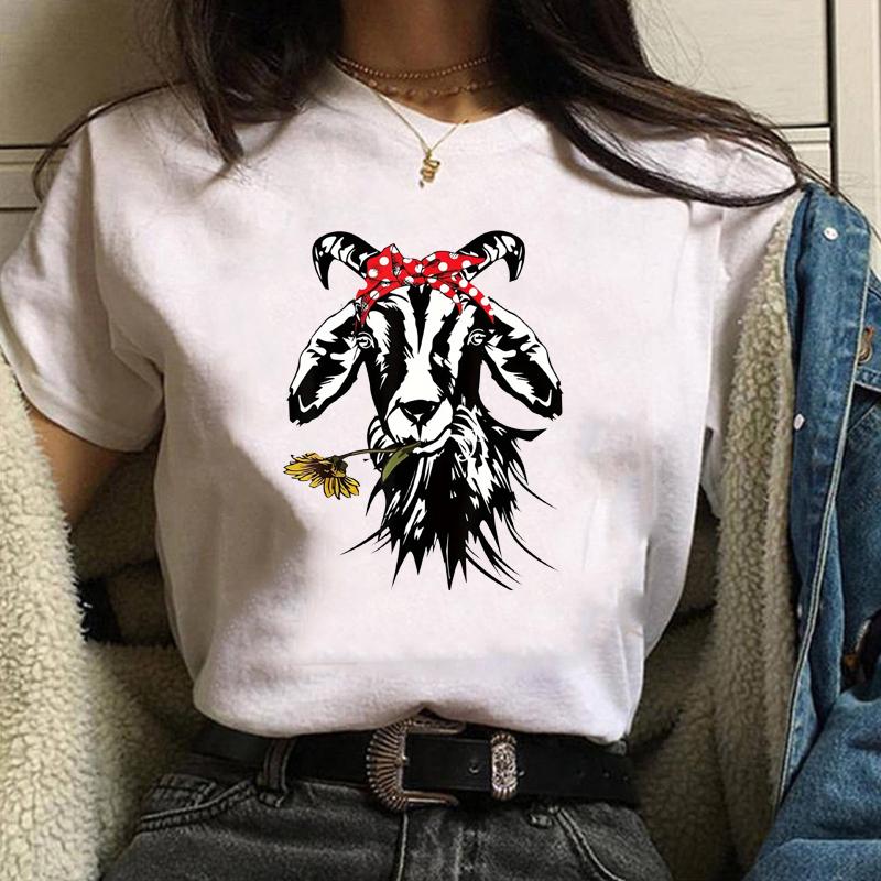 Cute Goat Pattern Printed T-Shirt Women's Goat Harajuku T-Shirt Summer Cool Fashion Women's Tops
