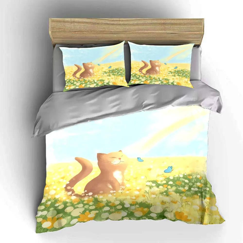 Cute Cat Spring Decor Set Soft Comfortable Duvet Cover Bedding Set Included 1*Duvet Cover & 2*Pillowcases Gift
