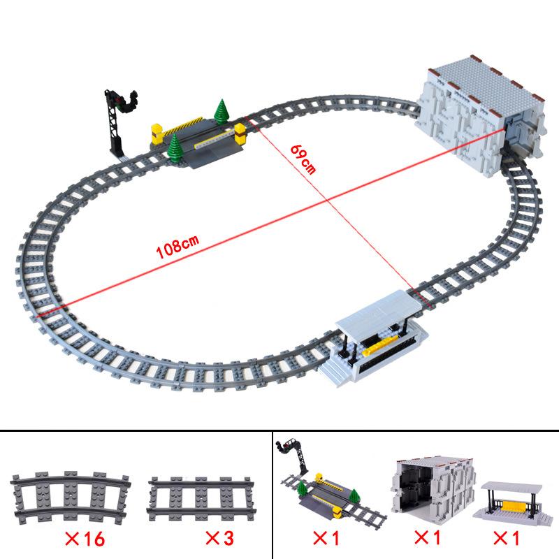 City Train Station Platform Traffic Light Cave Flyover Tracks Straight Curved Rails Building Block Bricks Technican Creative Toy