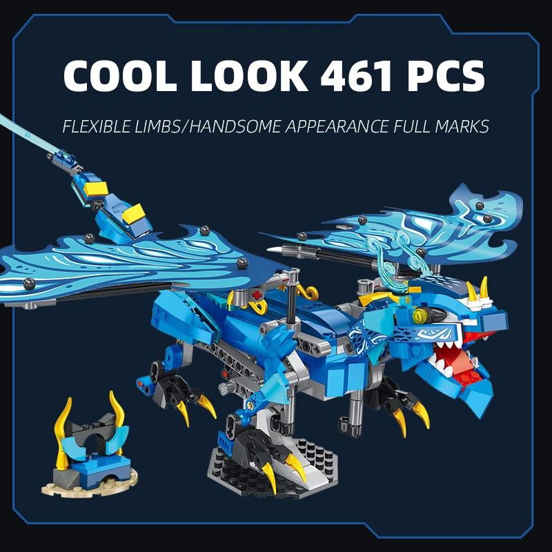 461PCS Blue Flying Dragon Building Blocks Prehistoric Water Dragon Animal Model Bricks Desktop Display Kids Toys Holiday Gifts