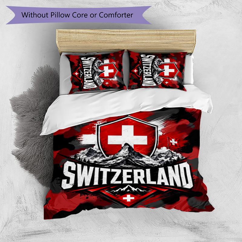 Switzerland Football Printed Bedding 3 Piece Set Cozy Breathable Bed Cover Set As Housewarming Holiday Gift