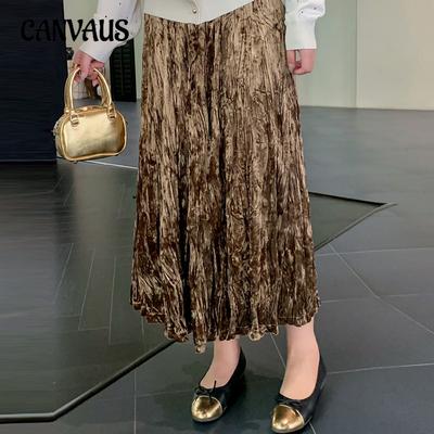 Plus Size Women's Autumn Slimming Temperament A Line Over The Knee Skirt