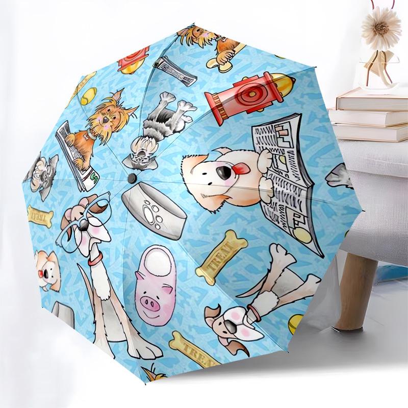 1pc Dog-themed illustration Umbrella with Plastic Handle,Compact & Stylish,Cartoon Pattern,Outdoor UmbrellaPT412