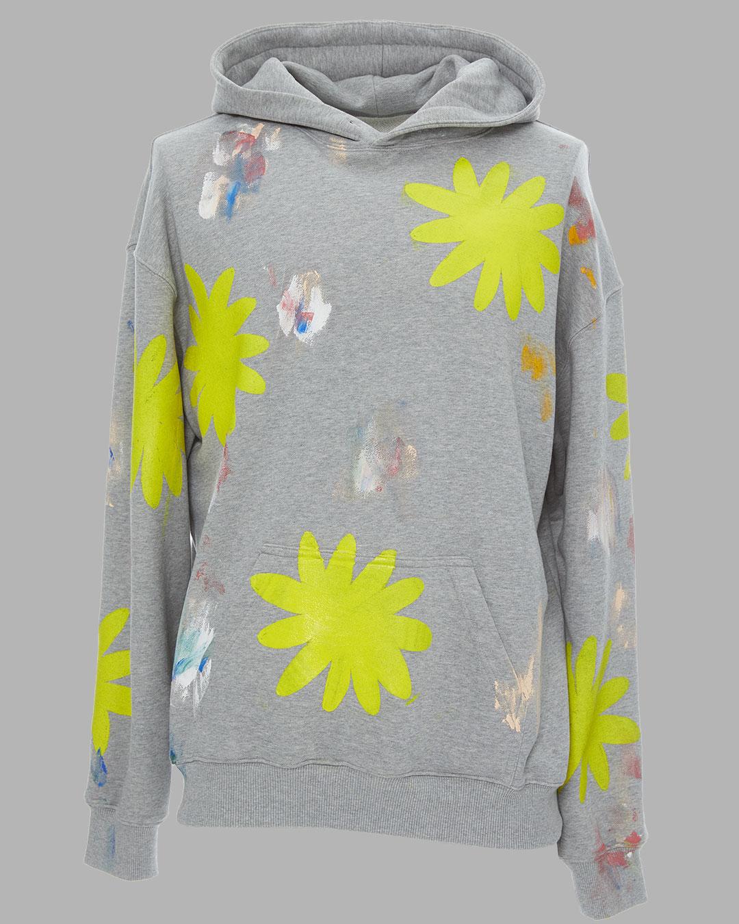The Museum Visitor Flower Painted Hoody (Grey) L