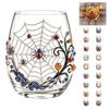 2D Halloween Artisan Glassware Collection, Drinking Glasses with Raised Pumpkin Ghost Black Cat Web Design, Spooky Clear Cups for Cocktails Juice