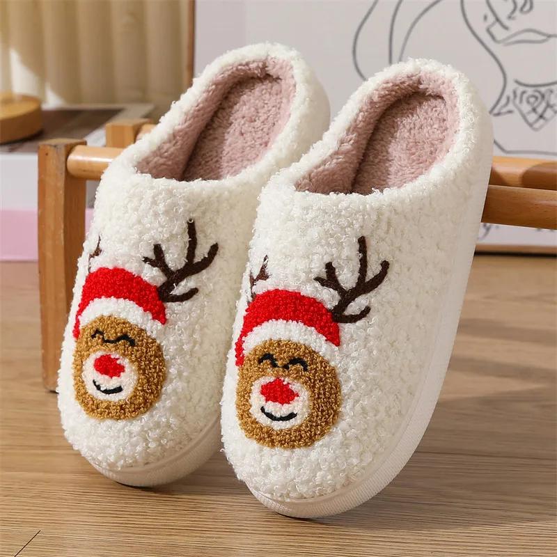 Christmas Fluffy Home Slippers Women Winter Comfort Soft  Indoor Cotton Slippers Woman Funny Shoes House Non-slip Slides Women