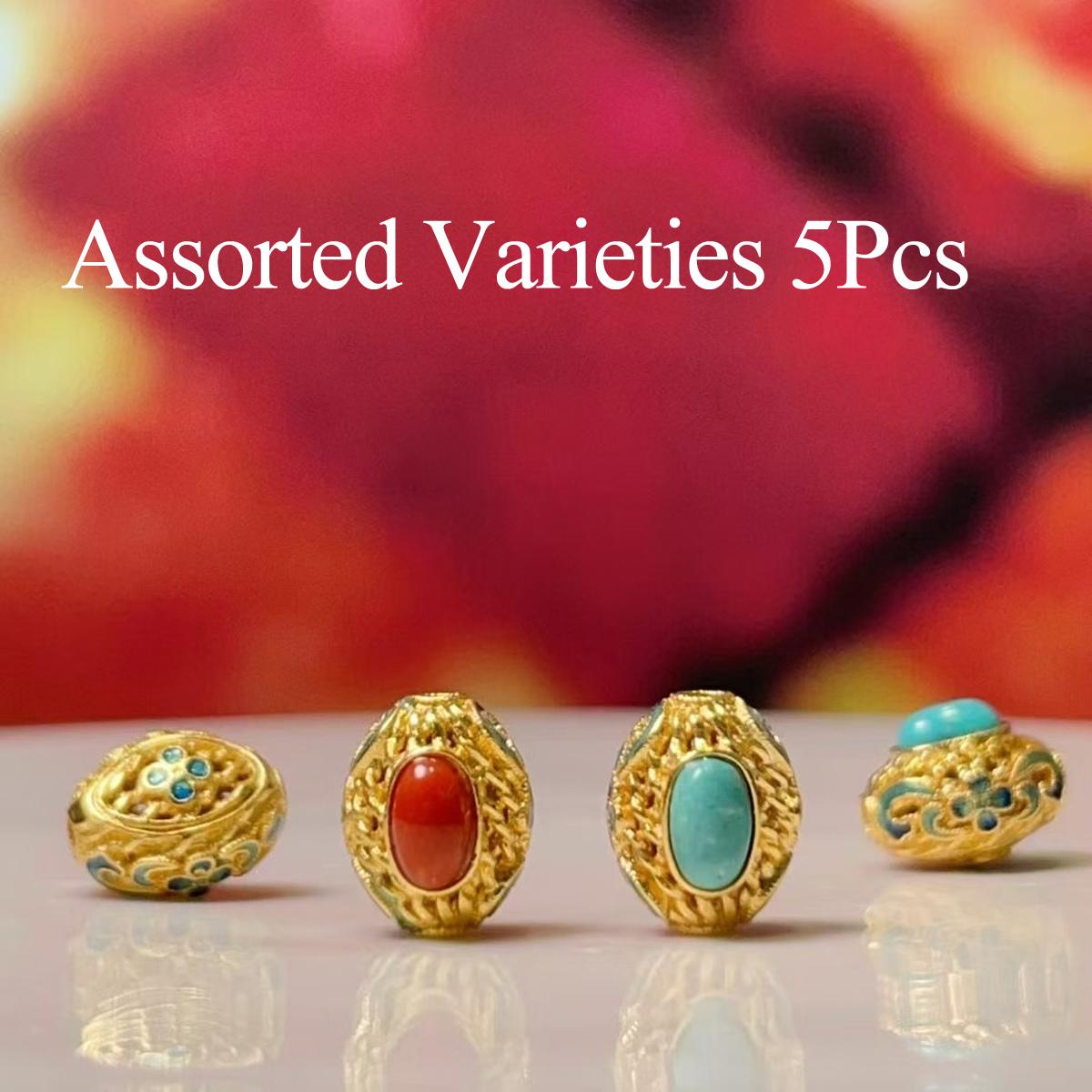 

5Pcs, Energy Natural Stone Gemstone Beads with Golden Accents, Boho Handmade Oval Charms for Jewelry Making DIY Necklace Accessories, Craft Gift 9×9mm 5Pcs/8×9mm