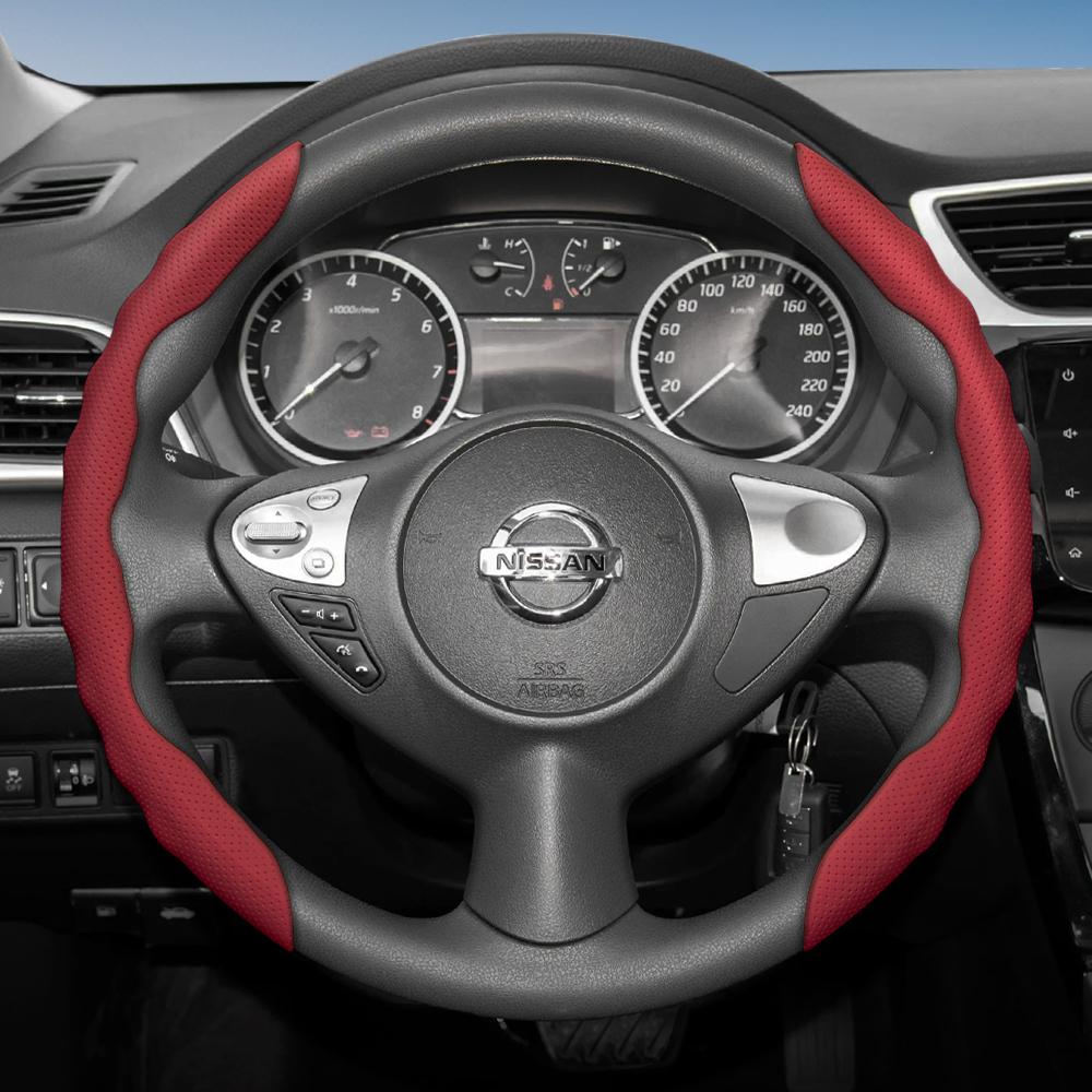 Suitable for Nissan Steering Wheel Cover with Wavy Sports Design, Breathable Leather, Segmented Anti-Slip, Sweat-Absorbing Protective Cover