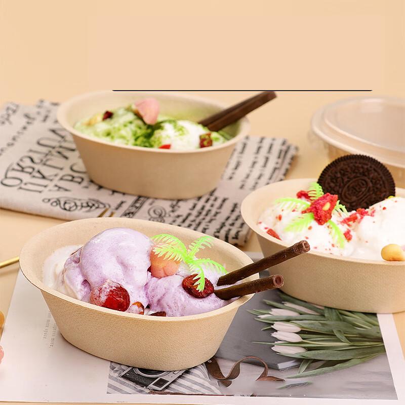 Pabei Disposable Oval Pulp Takeaway Bowl with PET Lid, 210ml