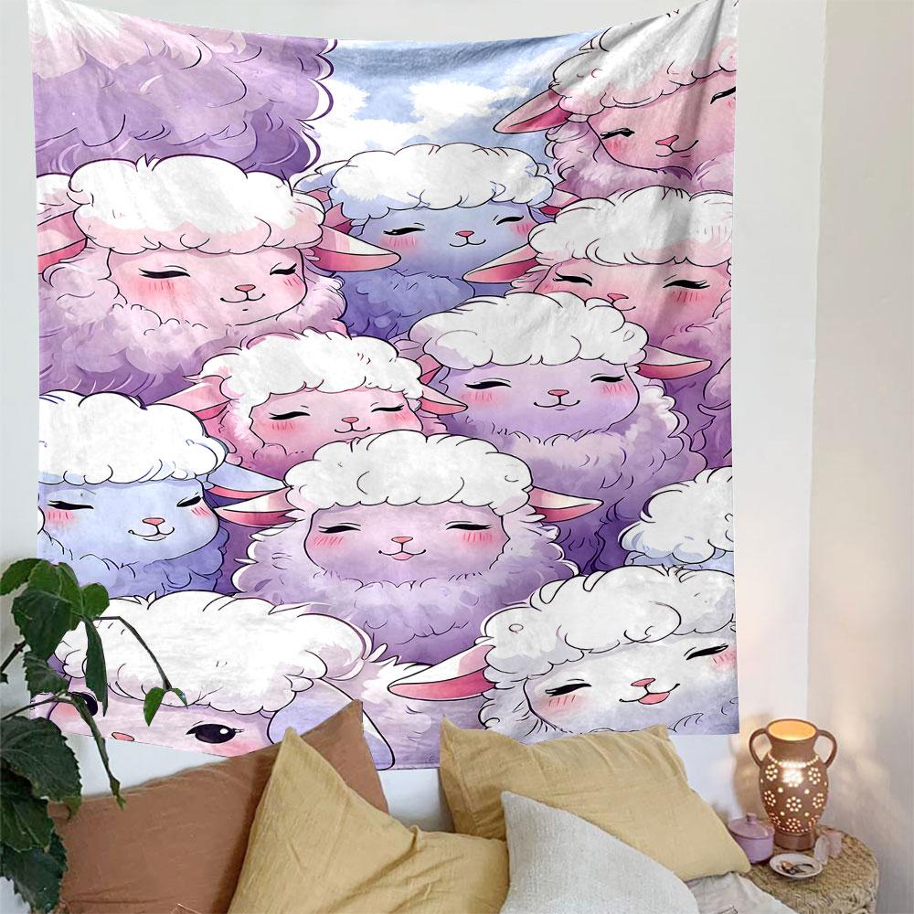 "Adorable Fluffy Sheep Cartoon Art" Patterned Tapestry Decorative Wall Hanging, Home Bedroom Living Room Decor