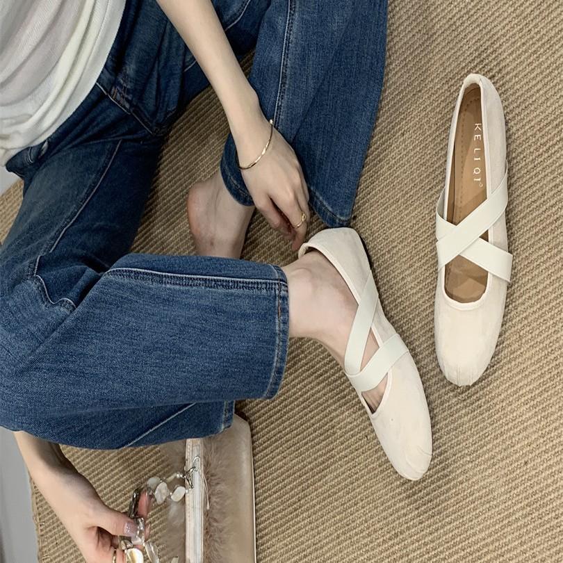 Flat-bottomed Ballet Shoes Female Retro Suede Single Shoes with Skirt French Fairy Style Mary Jane Women's Shoes