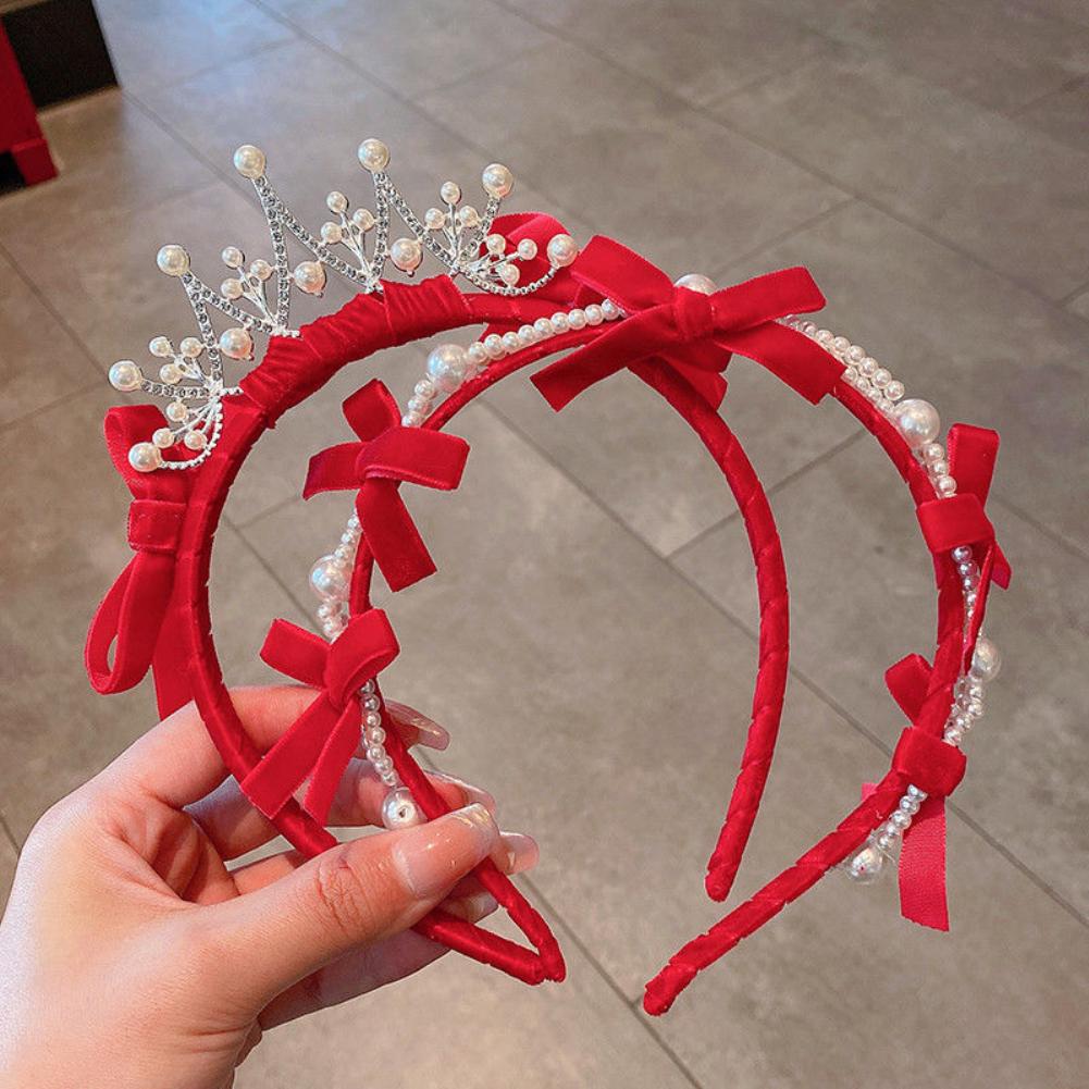 Vintage Red Headband Velvet Hair Band Headwear Girl Hair Hoop Christmas New Year Hair Accessories