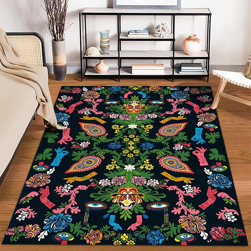 Colorful Bohemian Style Carpet with Floral and Eye Pattern Design Suitable for use as an anti-slip for living room bedroom sofas