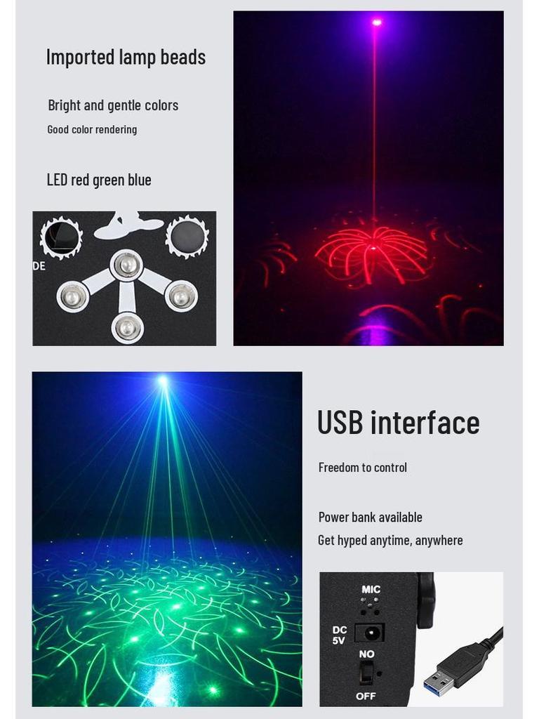 UV6 Mini Laser KTV Stage Light - Colorful Strobe & Patterns
