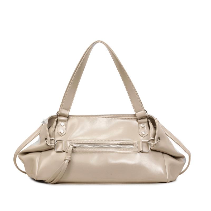 

Glossy Faux Leather Duffel Bag Women s Fashion Shoulder Tote with Front Zip Pocket