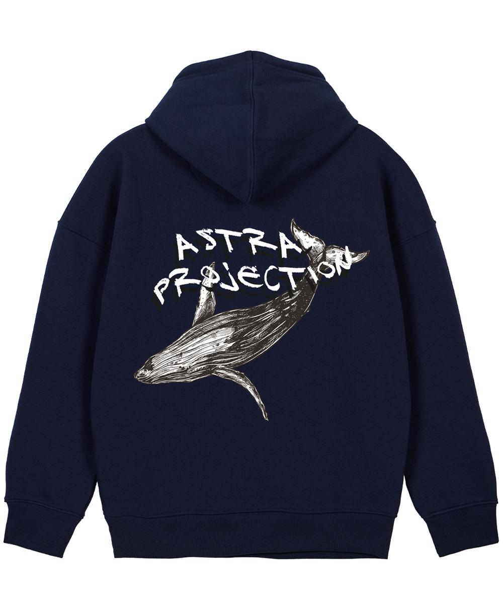 Astral Projection Whale Oversized Wide Shoulder Hoodie_Navy L