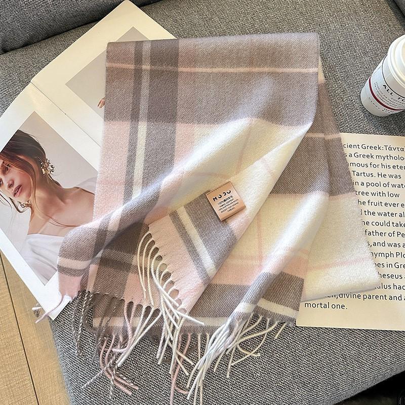 100% Wool Plaid Scarf Men Women Winter Warm Knit Short Shawl Unisex Fashion Accessory