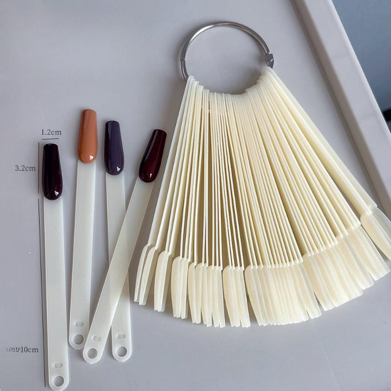 50 Pcs Square Nail Swatch Sticks With Metal Split Ring ,Nail Color Swatch Sticks With Ring - Clear Fan-Shaped Color Display Nail Salon Supplies