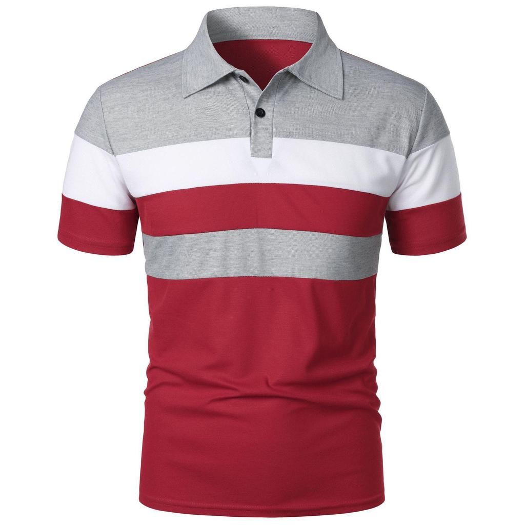 Men's Fashionable Short-Sleeved Lapel Shirt with Chest Stripes