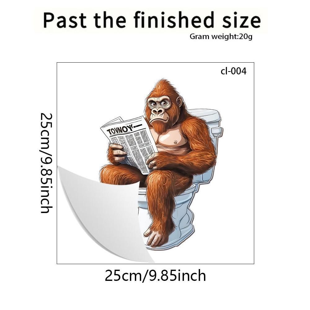 3D Funny Cartoon Gorilla Reading Newspaper Toilet Wall Sticker Self-Adhesive Waterproof Removable Bathroom Home Decor Art