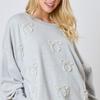 Women's Solid Color Pearl Bow Long Sleeved Top Sweatshirt