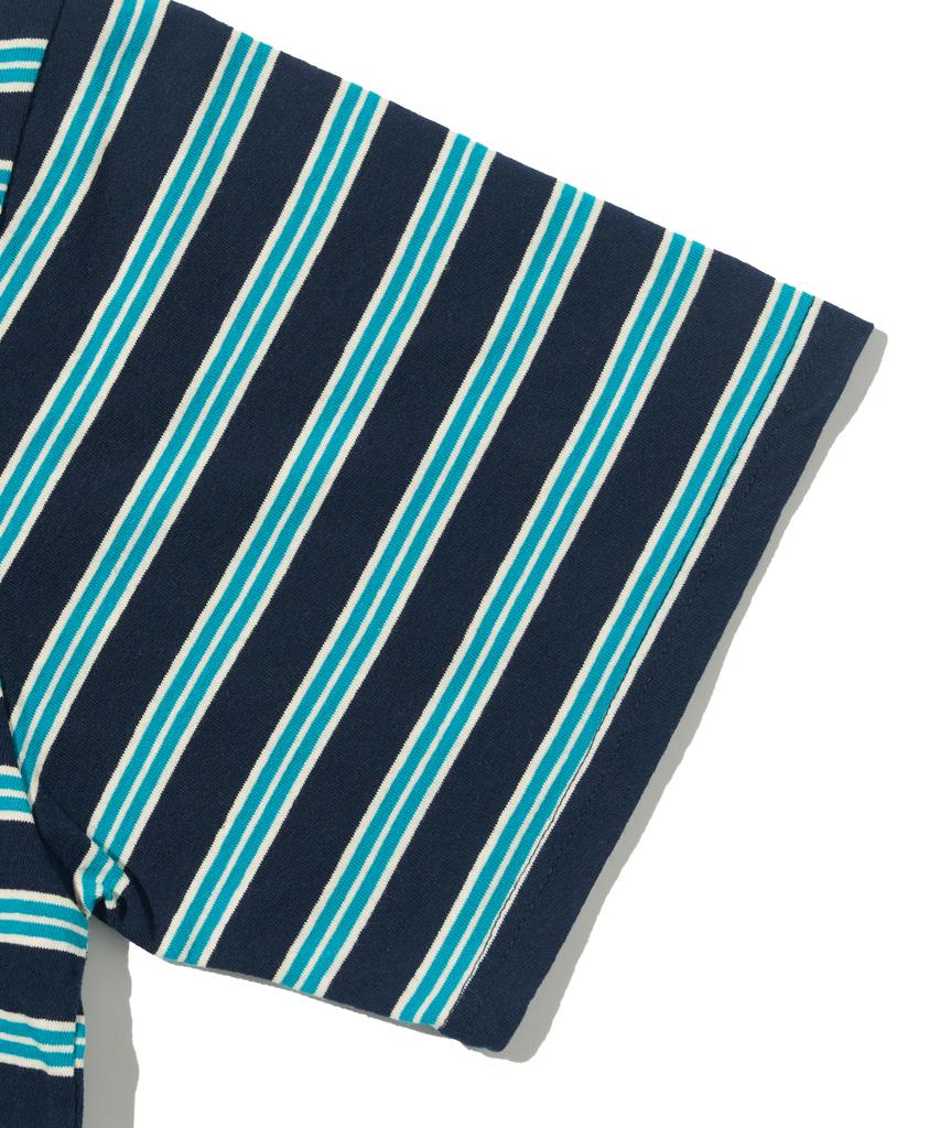 TAILOR STUDIO Classic Striped Short Sleeve T-Shirt (Navy/Mint)