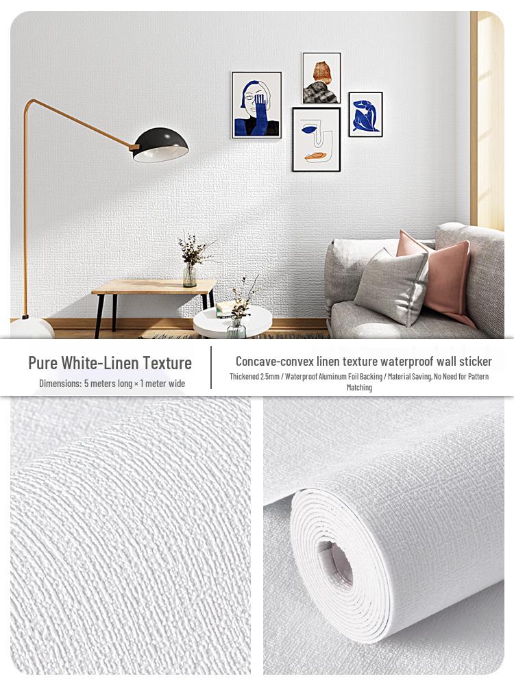 3D Self-Adhesive Linen Wallpaper: Thickened, Moisture-Proof, Light-Blocking, Thermal Insulation, Fire Retardant Aluminum Foil.