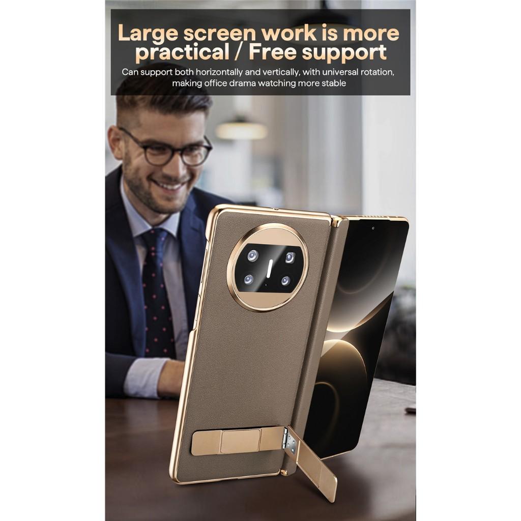 High-end Leather Metal Bracket Case For Huawei Mate X3 Auto-Rebound Spring Hinge Protection Shockproof Folding Cover