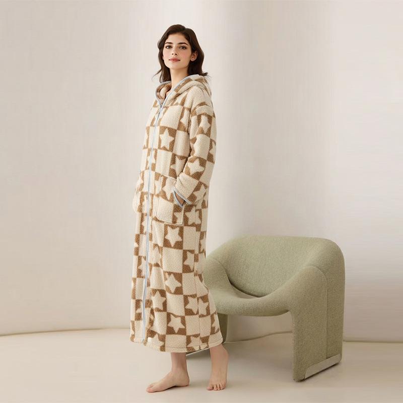 

Winter Women s Pajamas Coral Fleece Fashion Zipper Comfortable Sleepwear Shirt Keep Warm Thicken Soft Pajama Set Homewear One Size