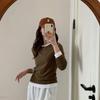 Ladies Autumn Winter Long Sleeve Fake Two Piece Basic Solid Color Pullover Knitted T Shirt Top