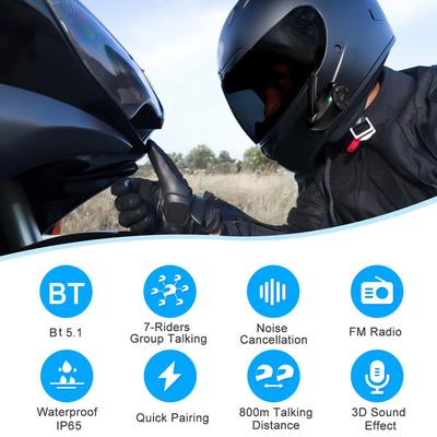 EJEAS 1PC Motorcycle Helmet Intercoms 800m BT Wireless Headset 7-People Switch Intercoms Built-in