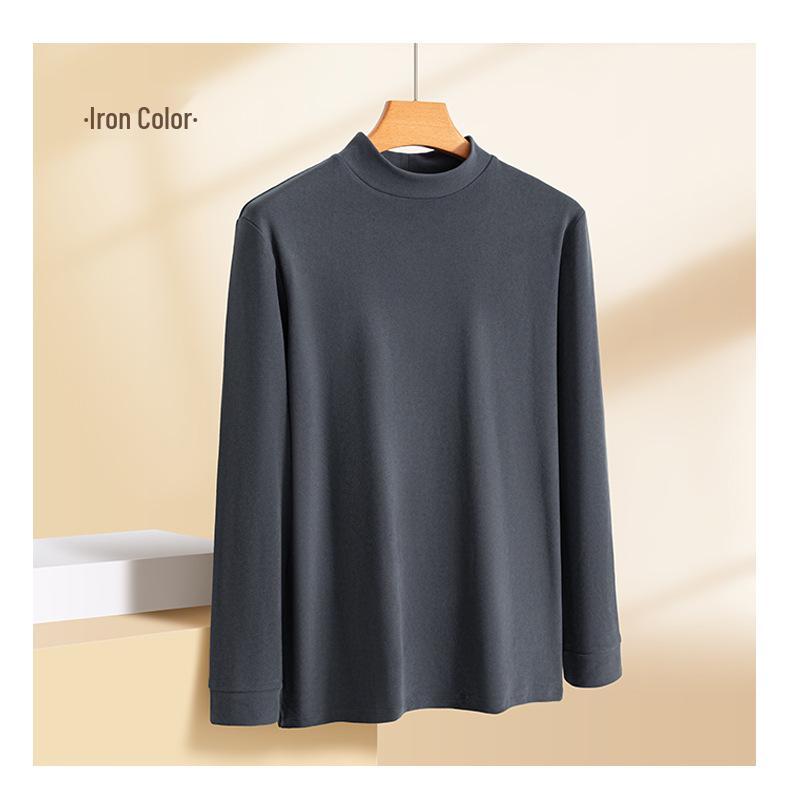 Men's Velvet Half-High Collar Long Sleeve Top - Soft, Warm, Autumn/Winter Fashion.