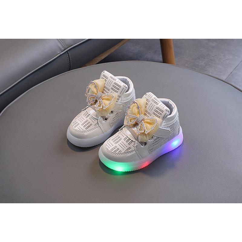 Kids Glowing Light Up Sneakers Girls Bowknot Princess Toddler Walking Sports Shoes