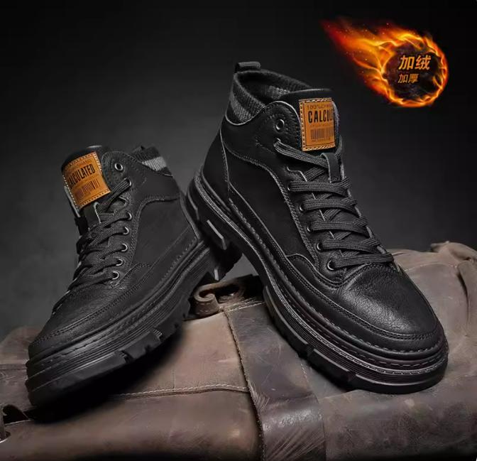 High Top Men's Shoes Autumn and Winter Men's Anti-skid Leather Shoes Waterproof Casual Men's Motorcycle Boots