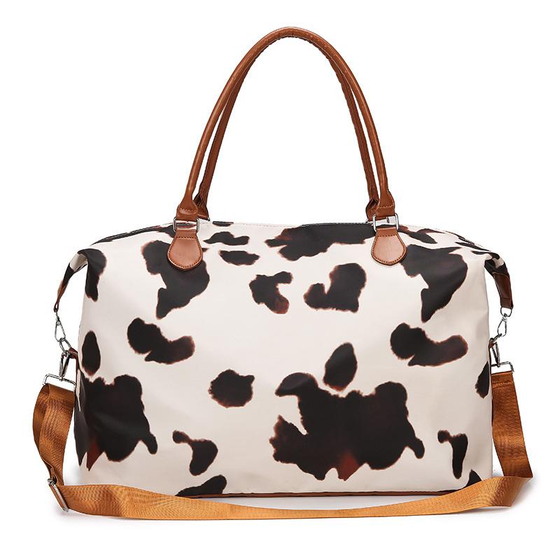 High-value Luggage Bag, Large-capacity Short-distance Milk Leopard Print Messenger Bag, Outdoor Sports Fitness Bag.