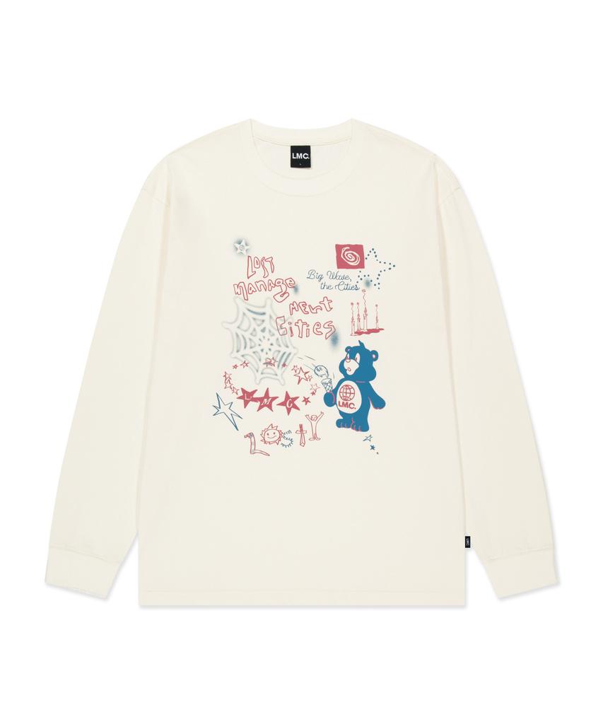 LMC Doodle Bear Collage Long Slv Tee Ivory