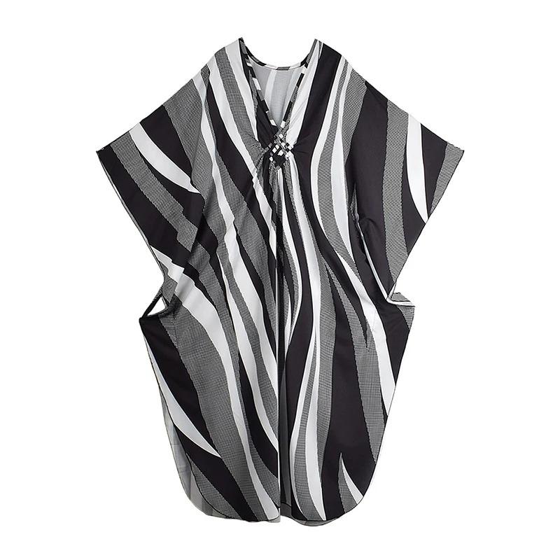 

XITAO Contrast Color V-neck Dress GJ1148 One Size чёрный