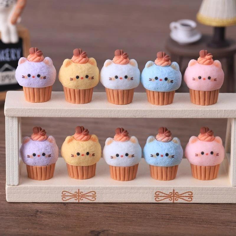10Pcs Cartoon Animal Dessert Charms Lovely Kitten Ice Cream Cone Resin Pendants For Diy Jewelry Craft Making Accessories
