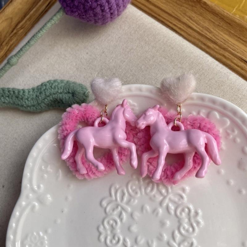 Elegant Horse Ear Cuffs/Ear Studs with Heart Pendant Earrings for Fashion Lovers Fashionable Resin Jewelry for Girls