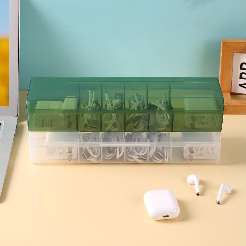 With 7 Compartments Organizer Charger Cord Storage Box Data Cable Storage Case Reusable Cable Storage Box For Home Office Travel