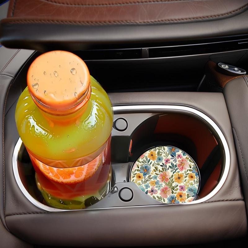 2pcs Watercolor Floral Car Cup Holder Coasters- Fit, Non-Slip Rubber Drink Mats for Vehicle Interiors, Car Coasters for Cup Holders