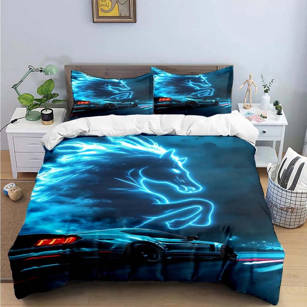 Fashion Exquisite M-Mustang Print Bedding Sets Exquisite Bed Supplies Set Duvet Cover Bed Comforter Set Bedding Set Luxury  Gift