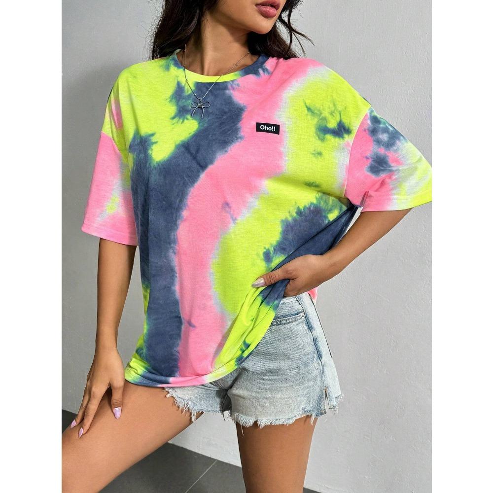 Trendiges Batik-Druck Damen Kurzarm 3D-Druck T-Shirt Rundhals Locker Sommer Übergroß Lässiges T-Shirt Damenbekleidung