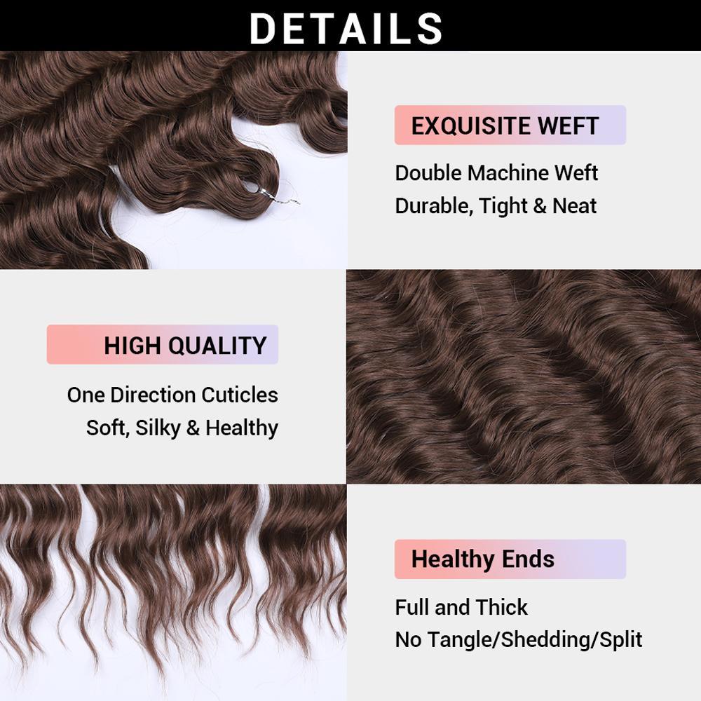 Anna Hair Synthetische, lockere Deep Wave Flechthaar-Extensions, 60 cm (24 Zoll), Wasserwellen-Zopfhaar, dunkelbraunes Twist-Crochet-Lockenhaar