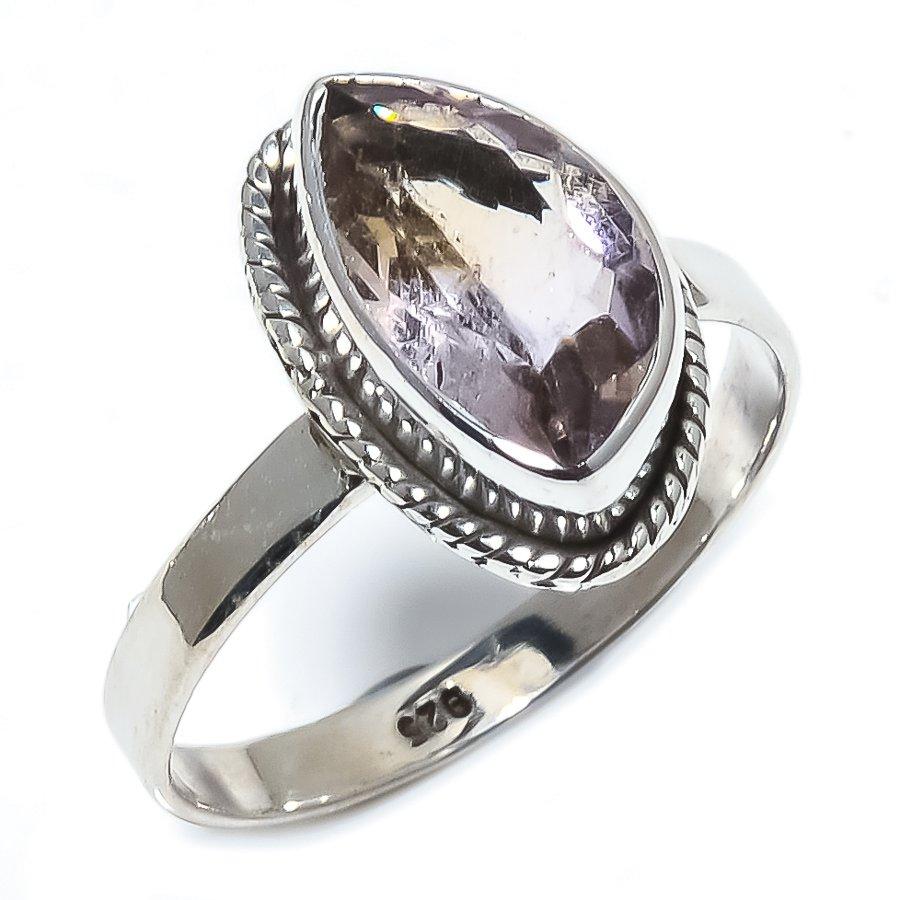 Naturalny Różowy Ametyst Kamień Szlachetny Ręcznie Robiony Pierścionek z Solidnego Srebra Sterlingowego 925 S.9 T9D66