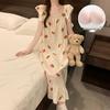 Women's Sweet Fairy Style Thin Cloud Cotton Camisole Nightgown with Built-in Bra for Indoor and Outdoor Wear