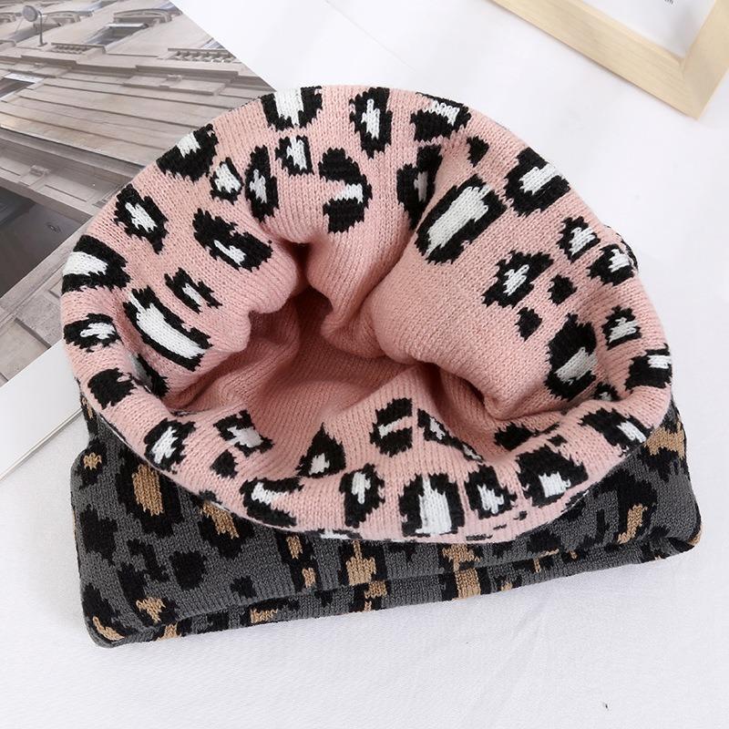 New Unisex Leopard Jacquard Beanies Trendy Autumn Winter Thicken Warm Hat Hip Hop Vintage Knit Hats for Women Men
